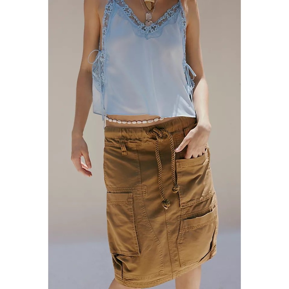 Free People Carmen Utility Skirt Small Brown Canvas Cargo Rope Drawstring Small
